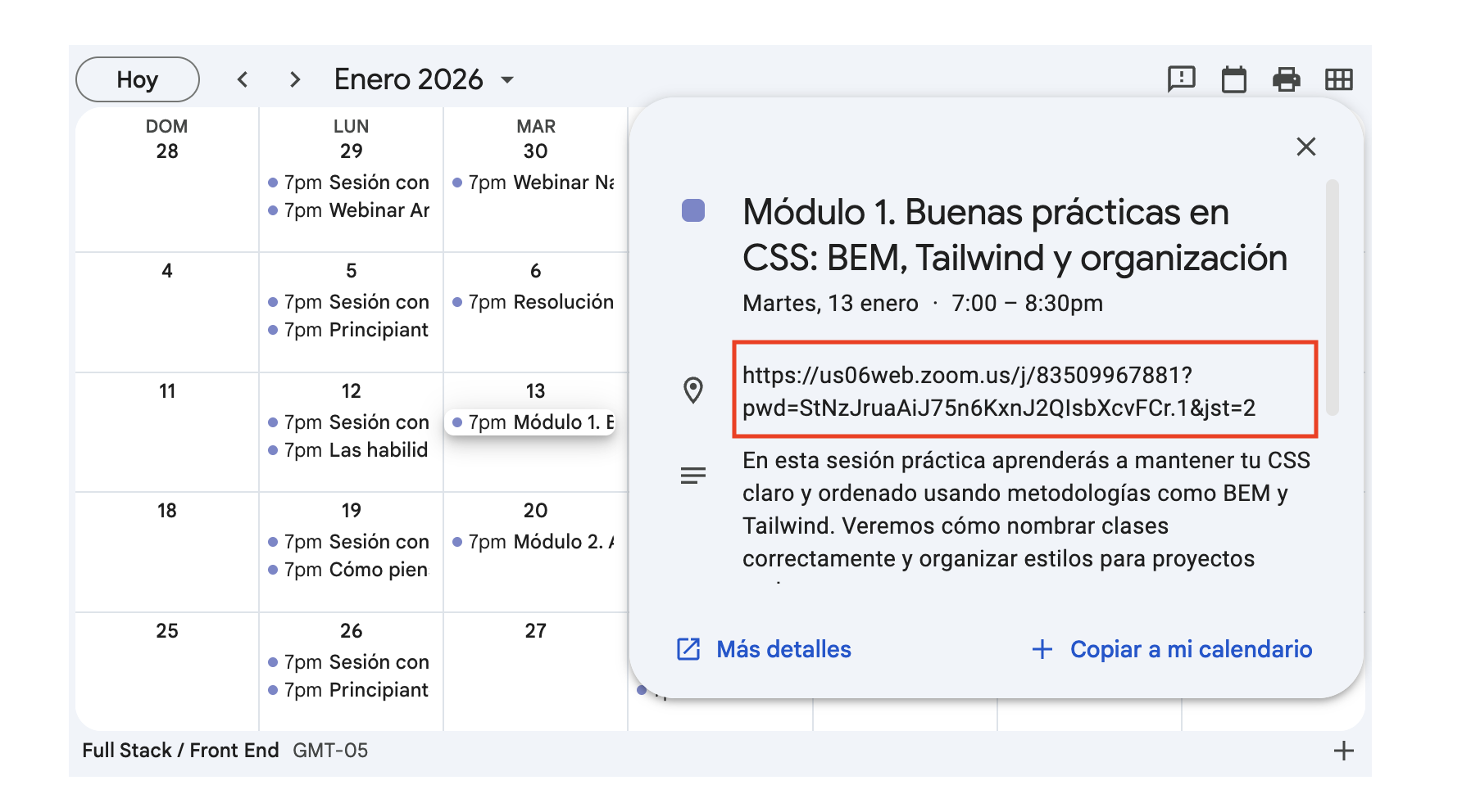 Calendario de eventos